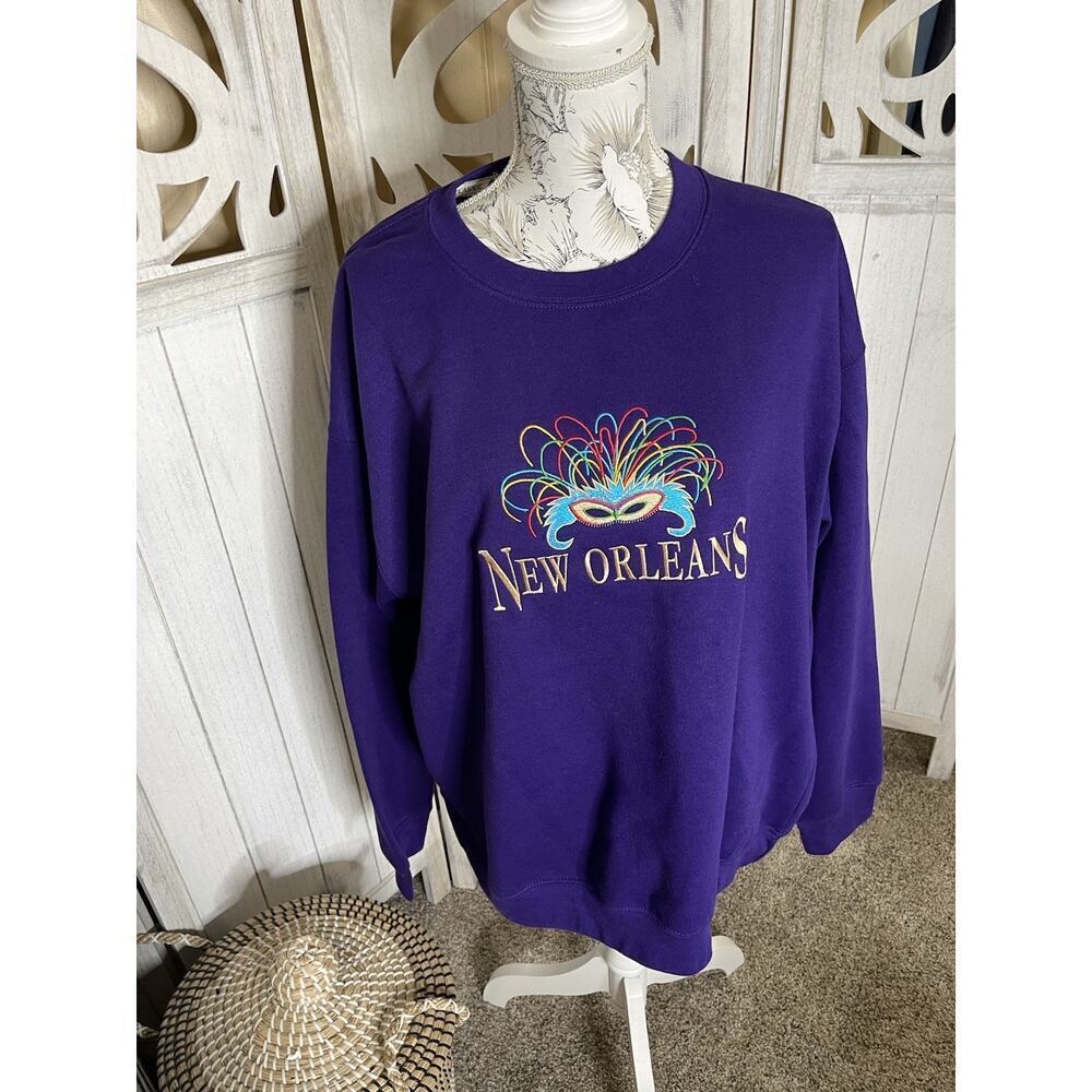 Vintage New Orleans Shirt Mardi Gras Mask Purple Embroidered 90s Soft NEW! XL